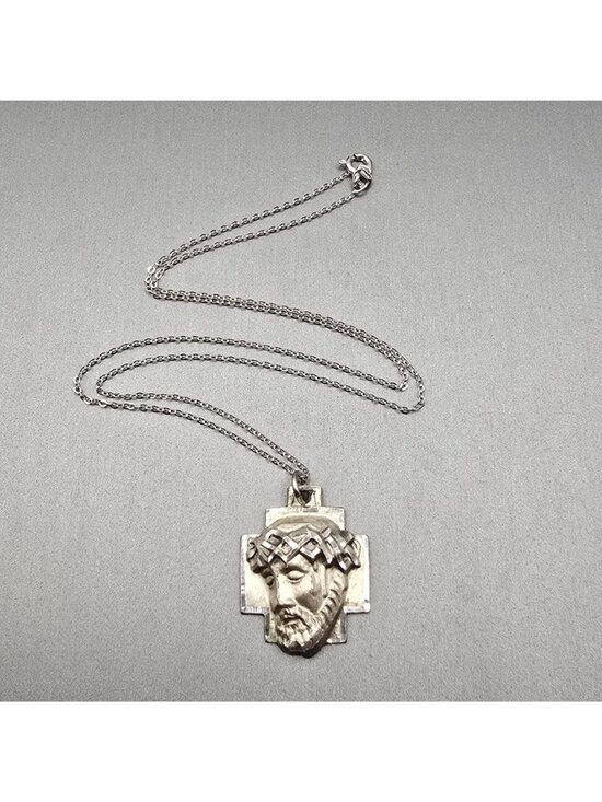 Vintage Chapel Sterling Silver Agony of Christ Pendant Necklace Brutalist 1976 - Picture 15 of 15